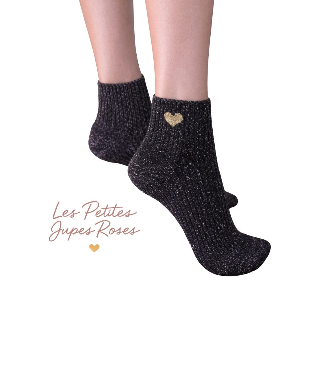Chaussettes à paillettes coeur noir