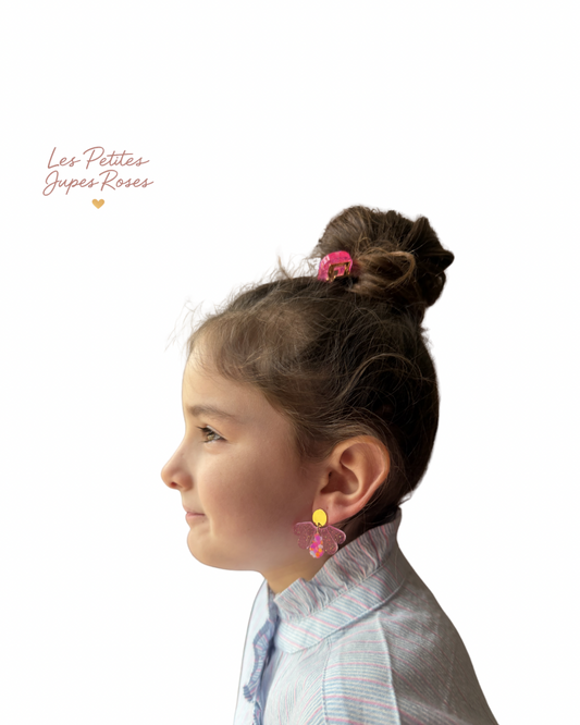 ✨ Boucles d’Oreilles Papillon Rose & Doré